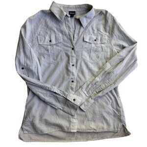 Patagonia Women's Green Striped Lightweight A/C Button down Shirt Size Medium